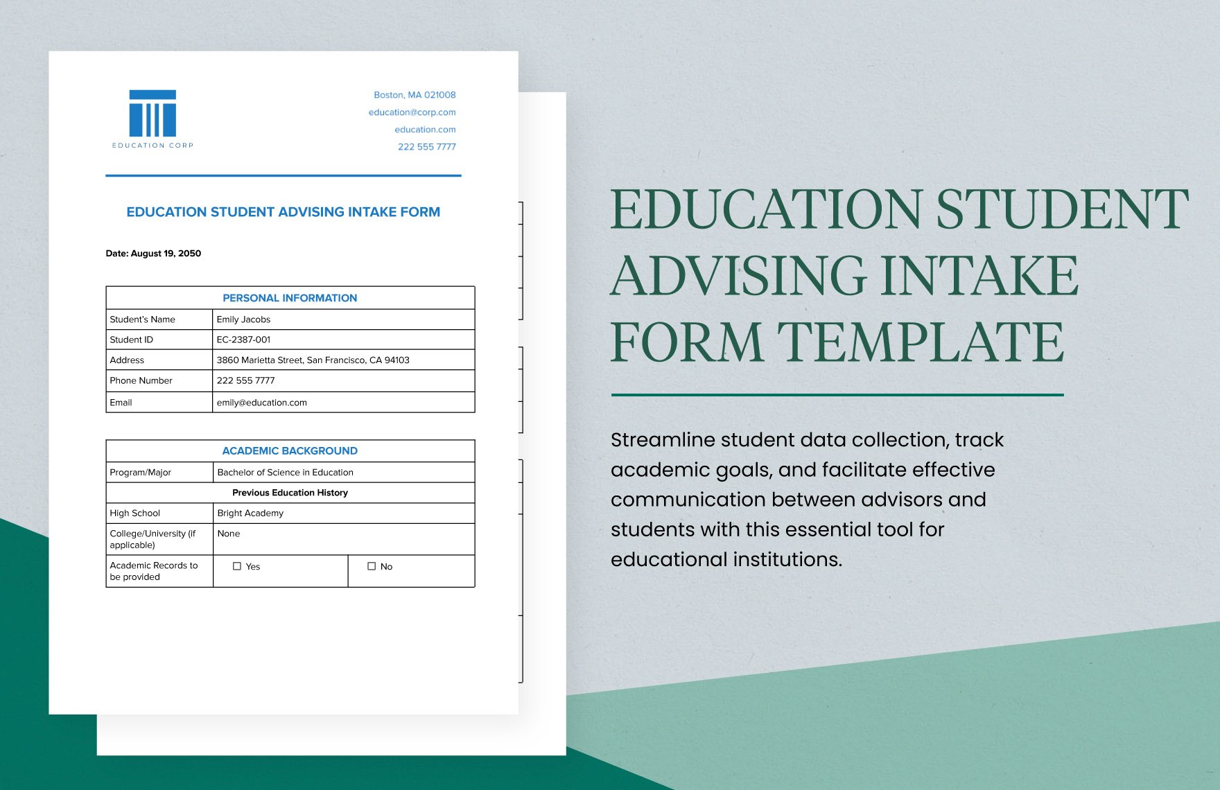 Education Student Advising Intake Form Template