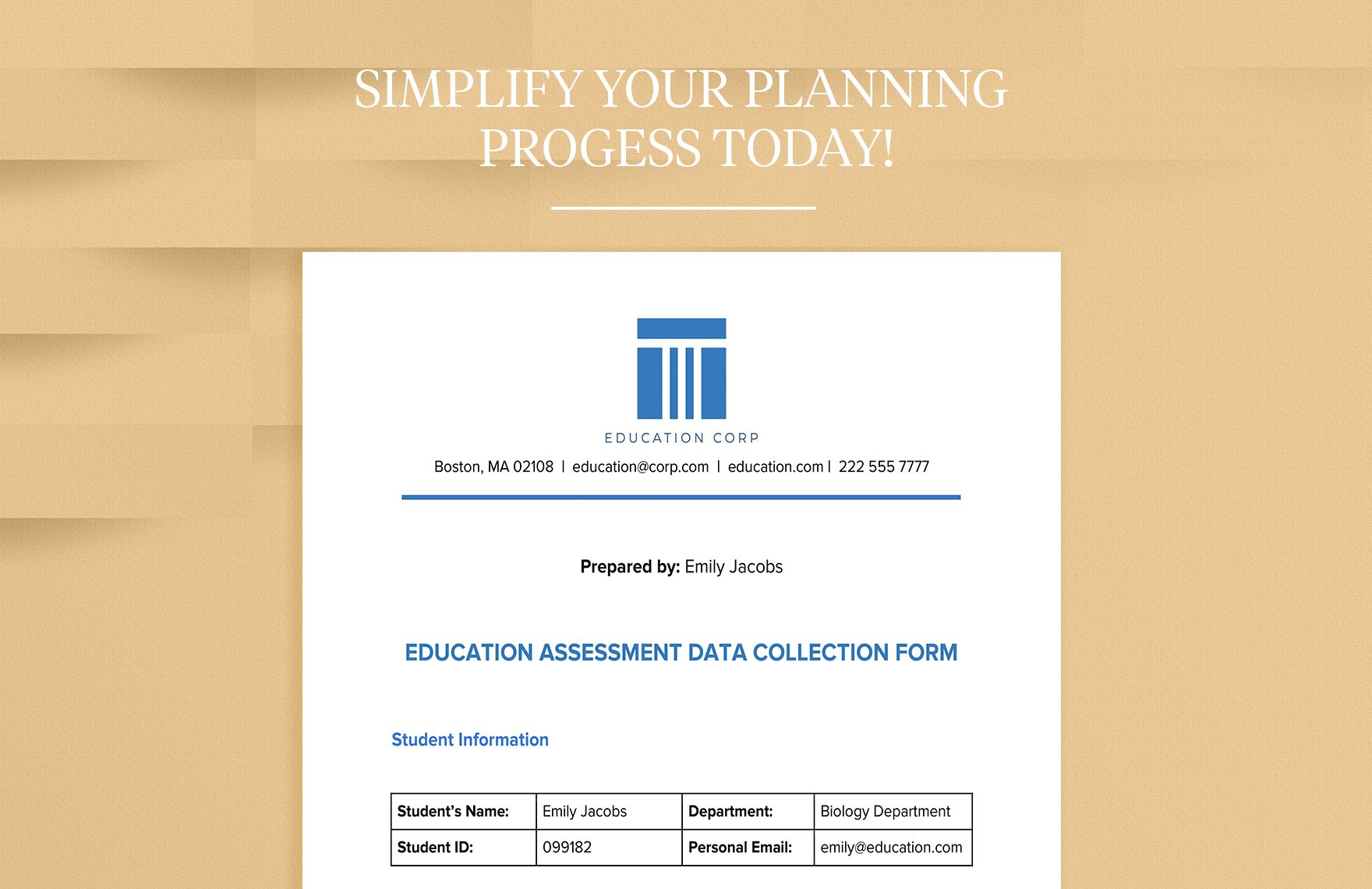 Education Assessment Data Collection Form 
