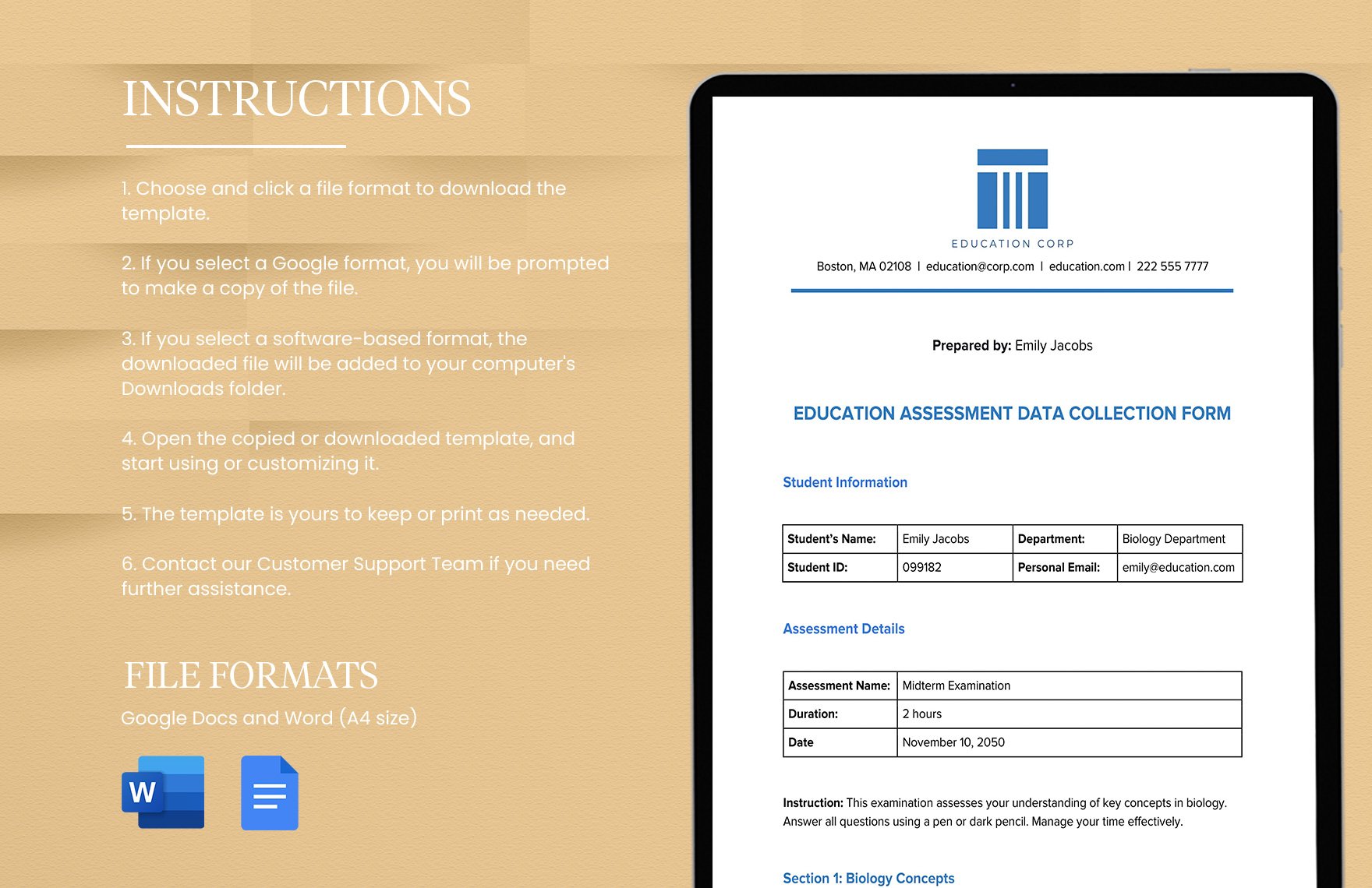 Education Assessment Data Collection Form 