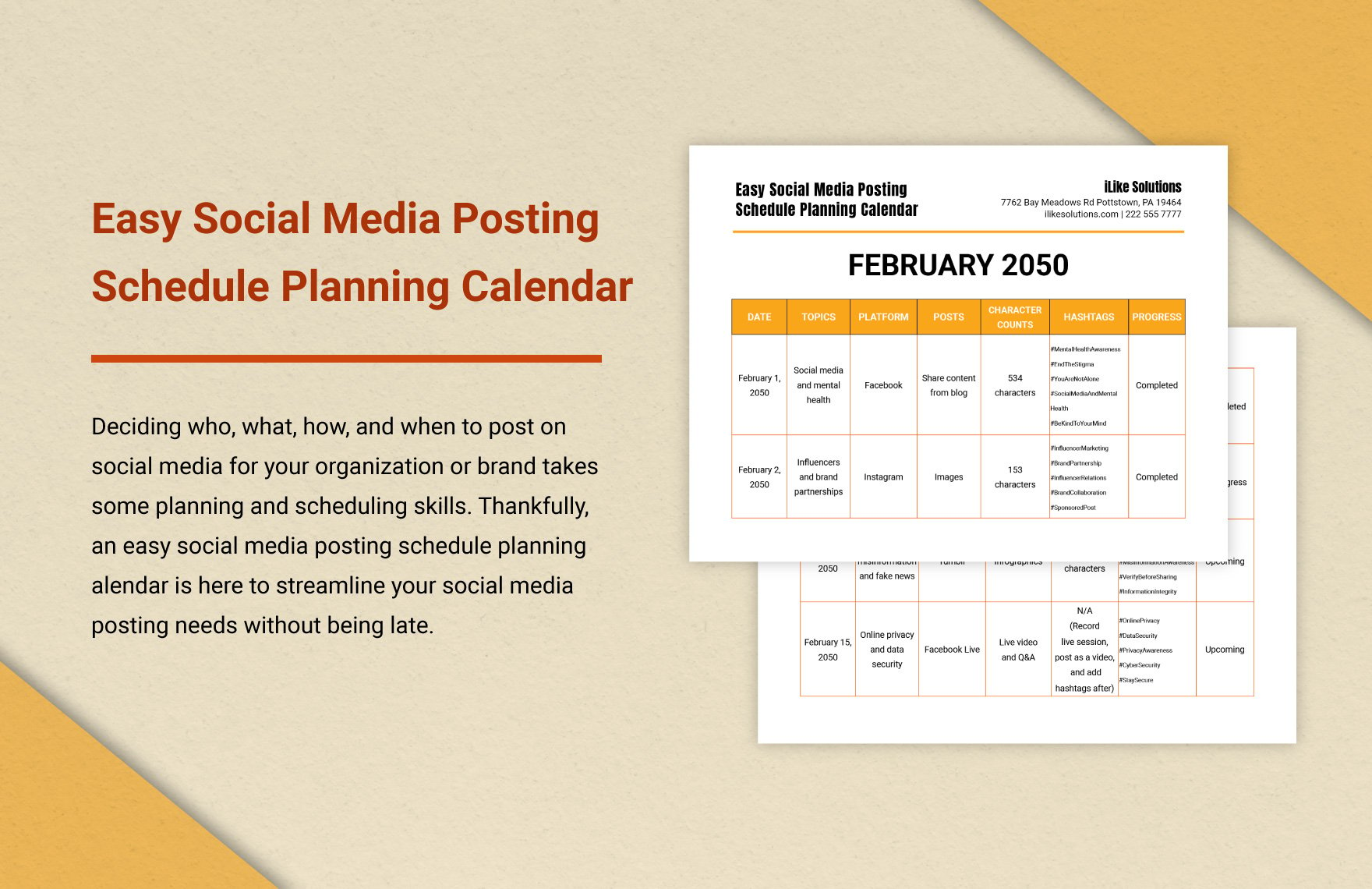 Easy Social Media Posting Schedule Planning Calendar