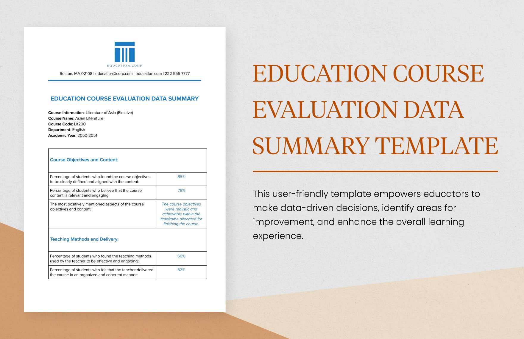 Education Course Evaluation Data Summary Template