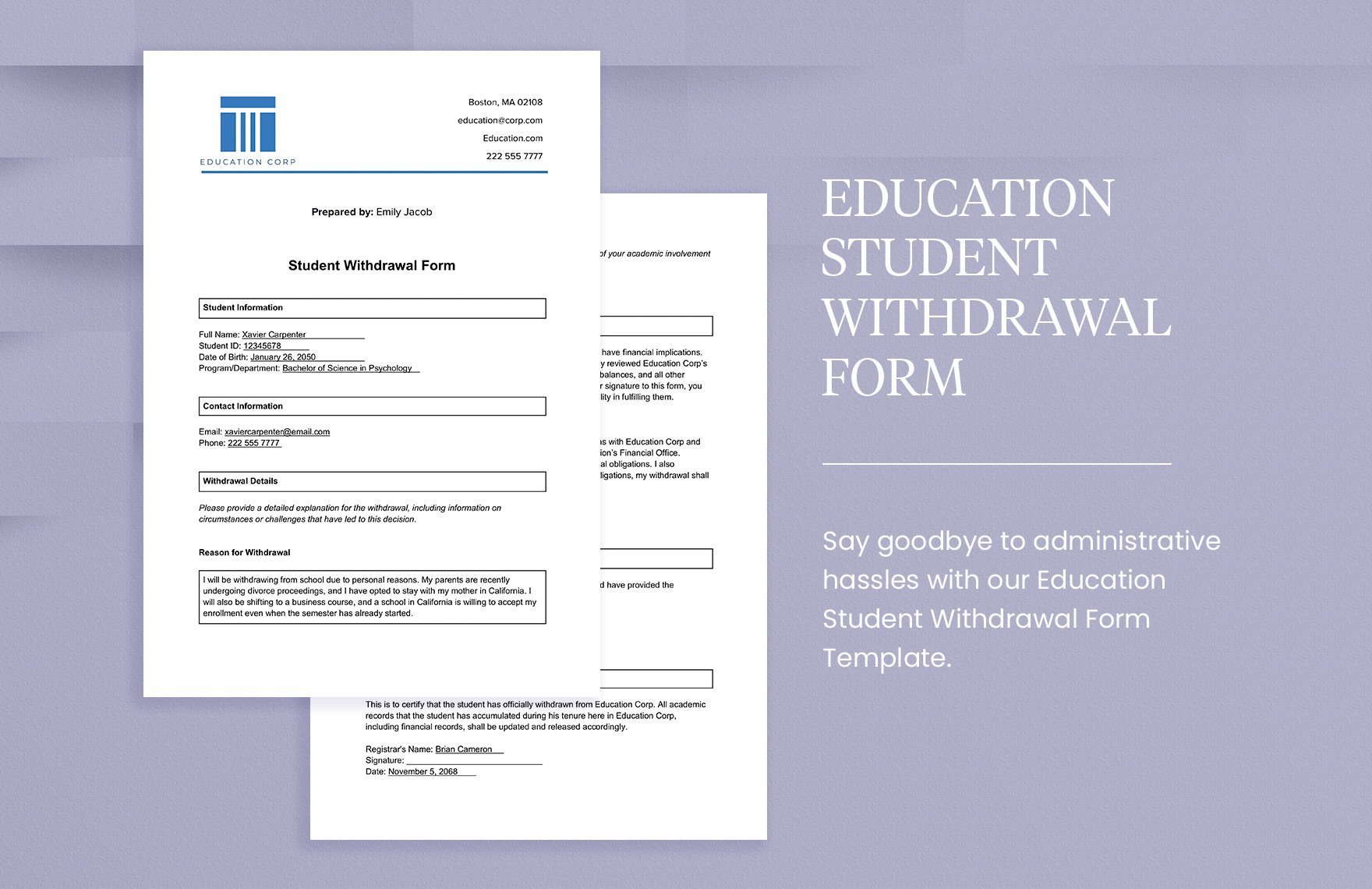 Education Student Withdrawal Form