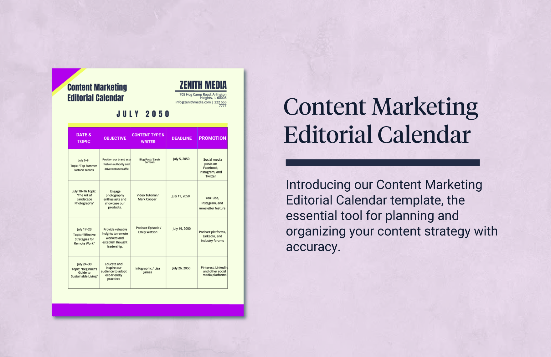Content Marketing Editorial Calendar