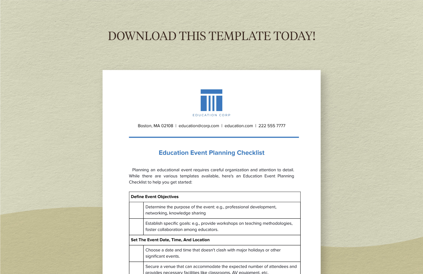 Education Event Planning Checklist Template