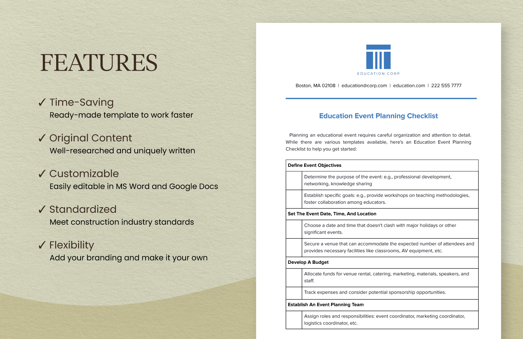 Education Event Planning Checklist Template