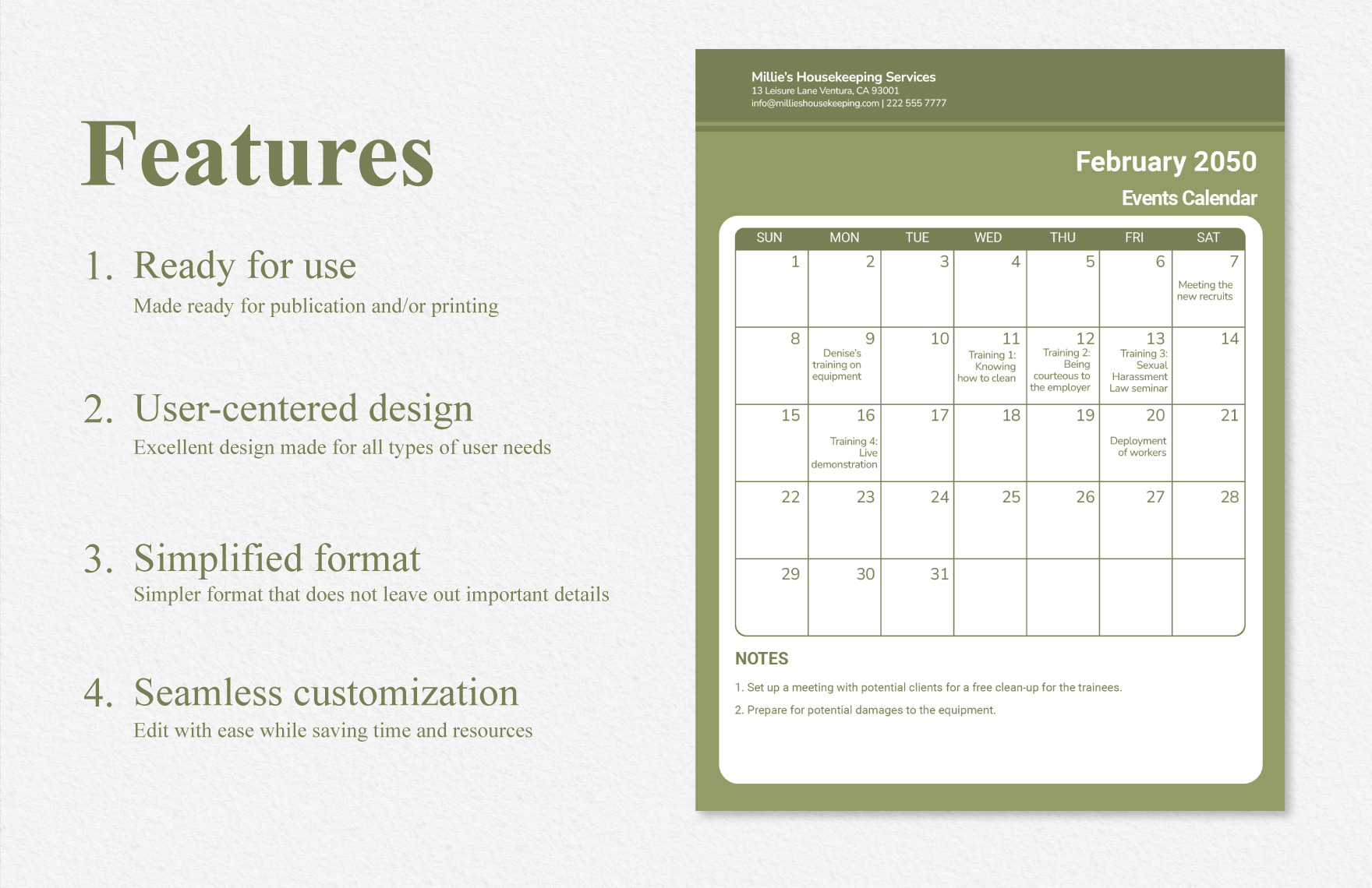 Housekeeping Training Calendar Template in MS Word, Illustrator