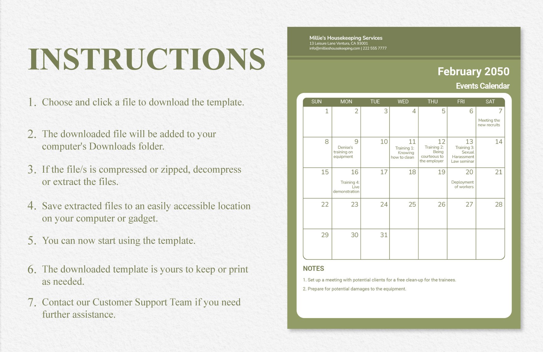 Housekeeping Training Calendar Template