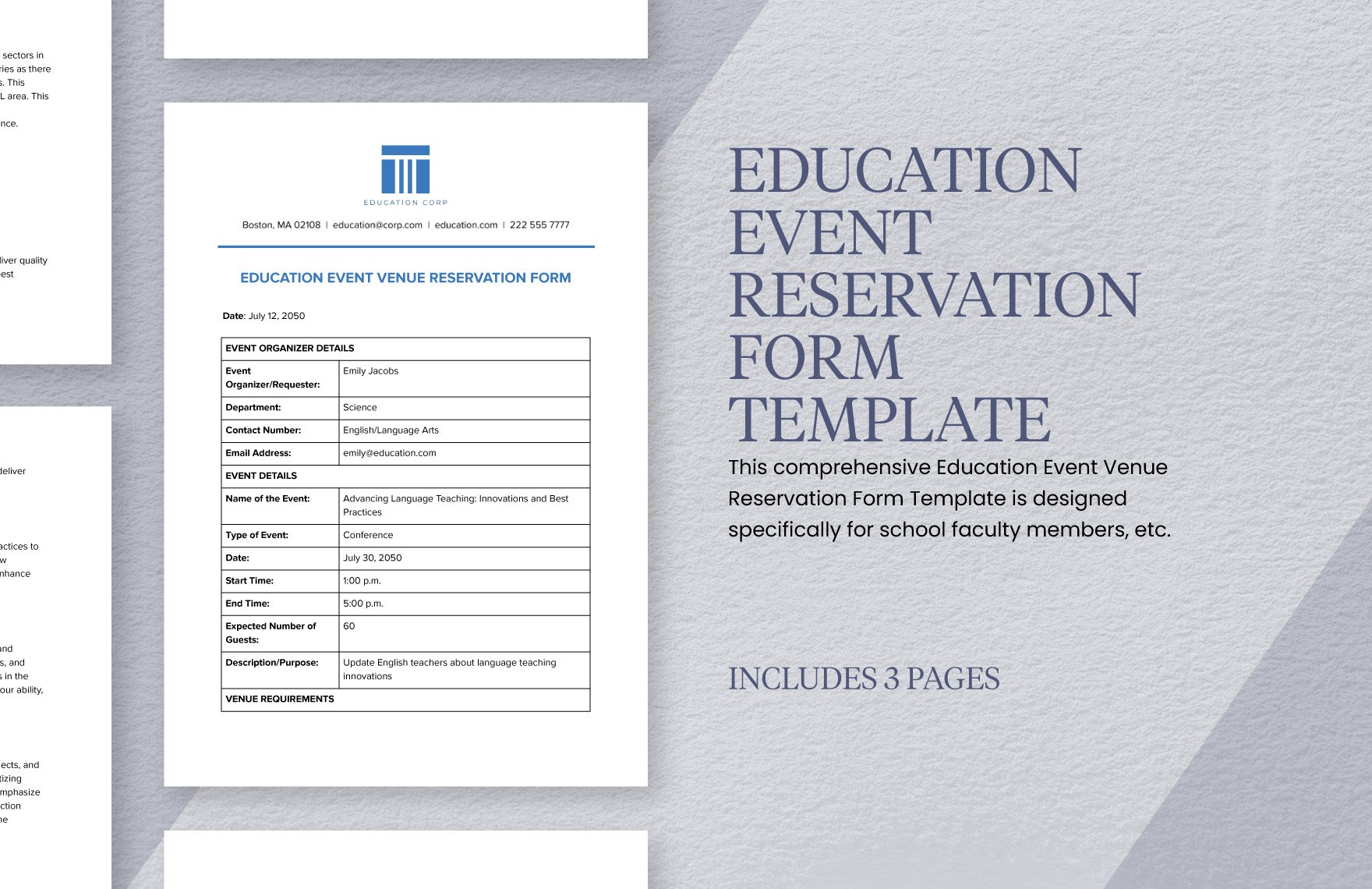 Education Event Venue Reservation Form Template