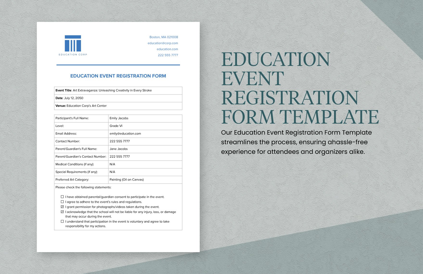 Education Event Registration Form Template in Word, Google Docs, PDF