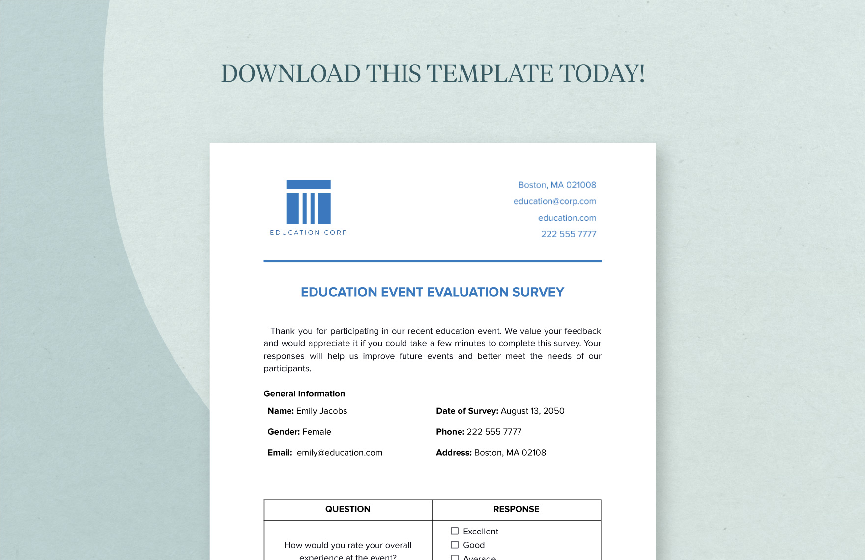 Education Event Evaluation Survey Template