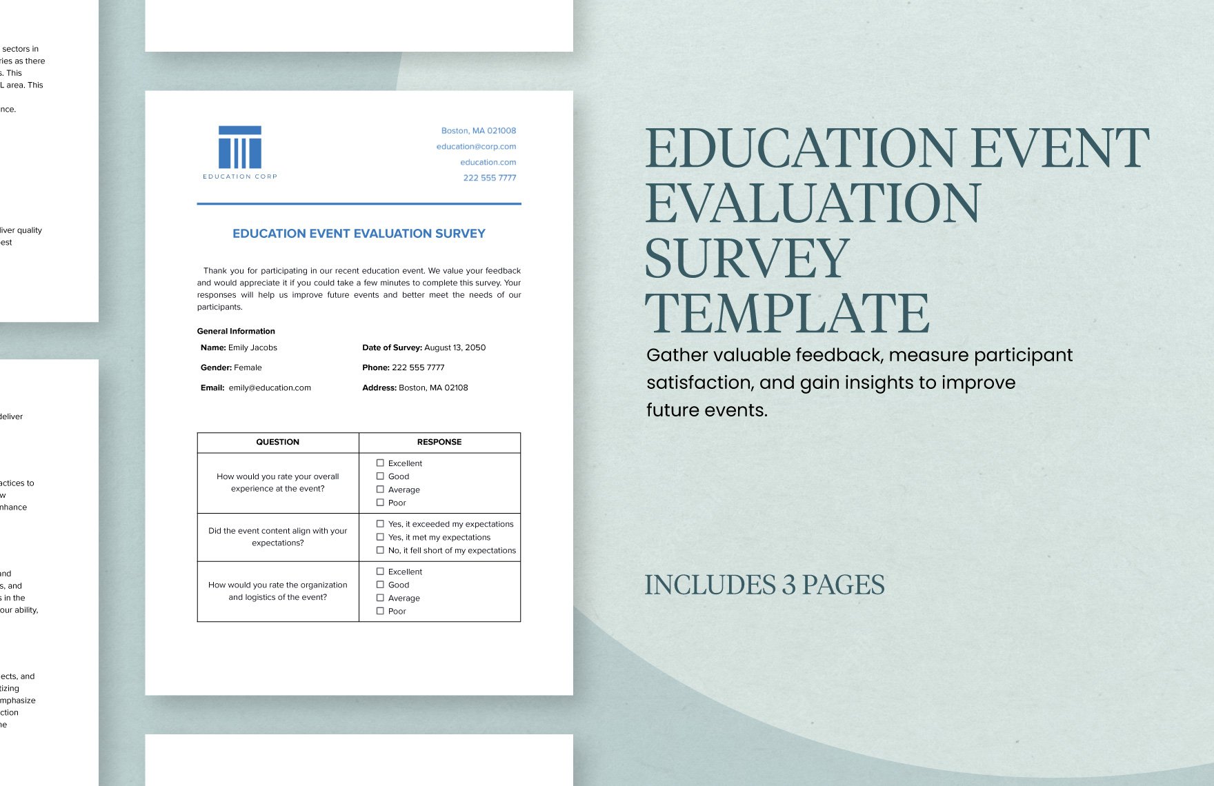 Education Event Evaluation Survey Template in Word, Google Docs, PDF