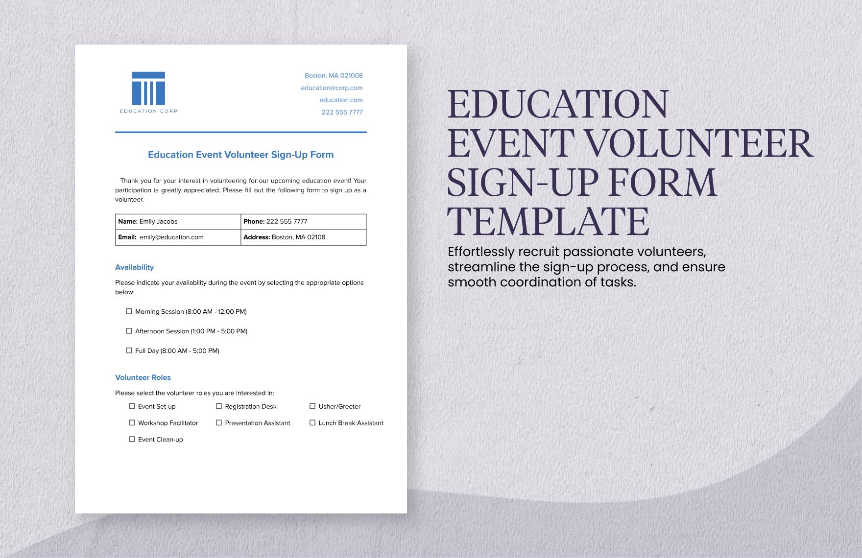 Education Event Volunteer Sign-Up Form Template