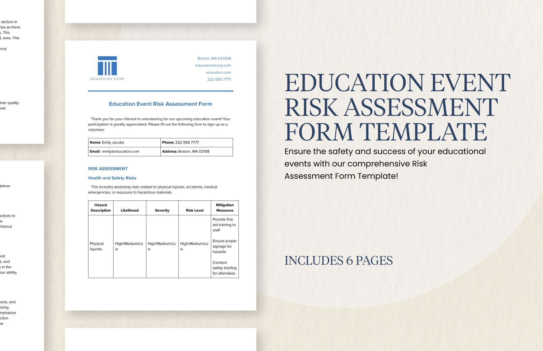 Education Event Risk Assessment Form Template