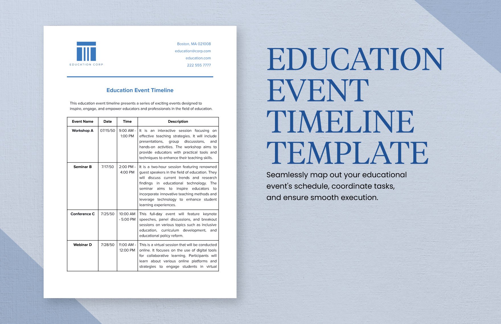 Education Event Timeline Template in Word, Google Docs, PDF