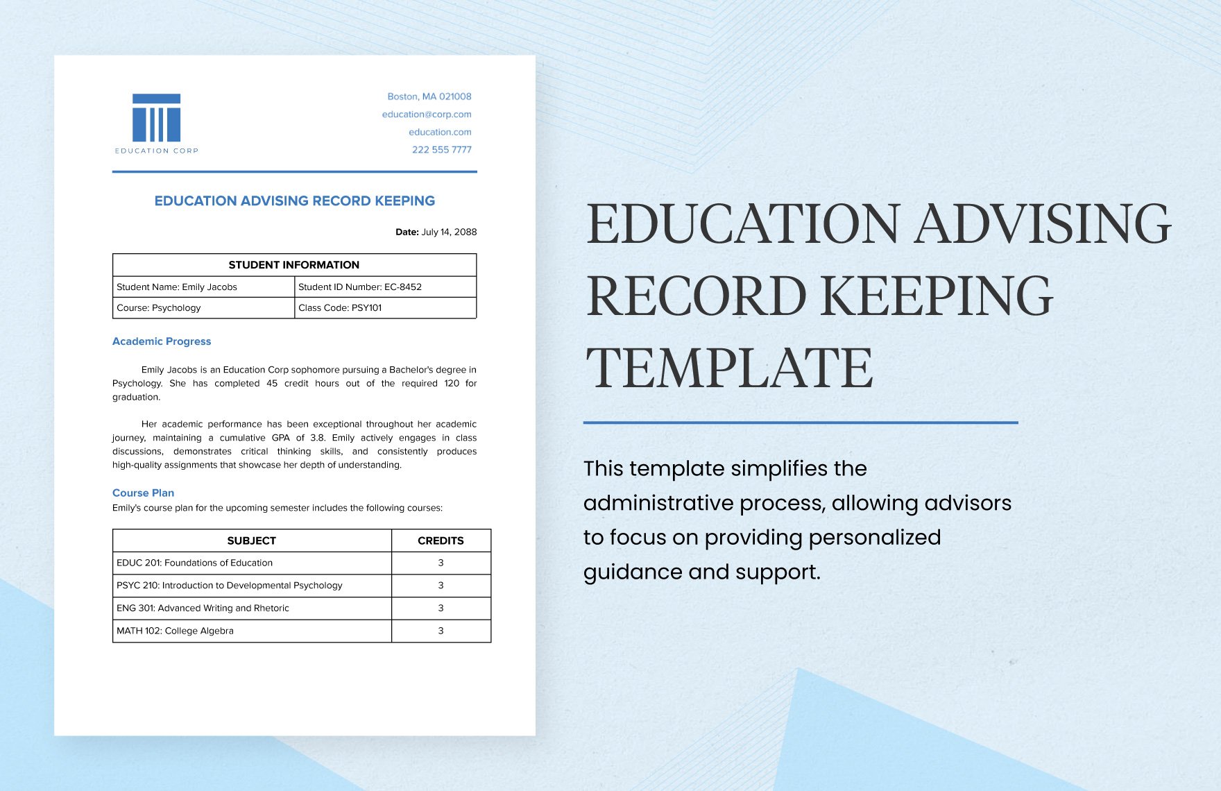 Education Advising Record Keeping Template