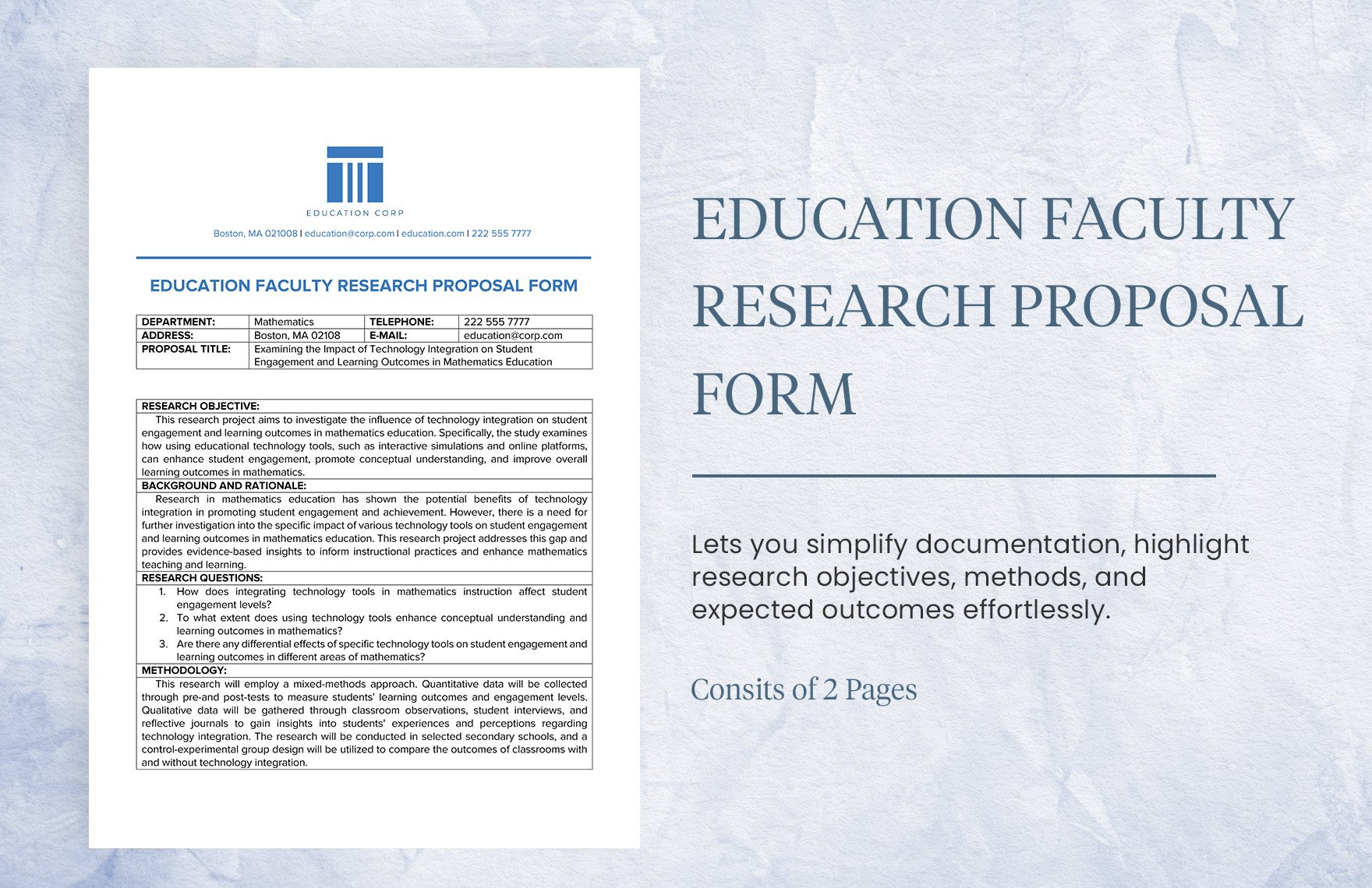 Education Faculty Research Proposal Form Template