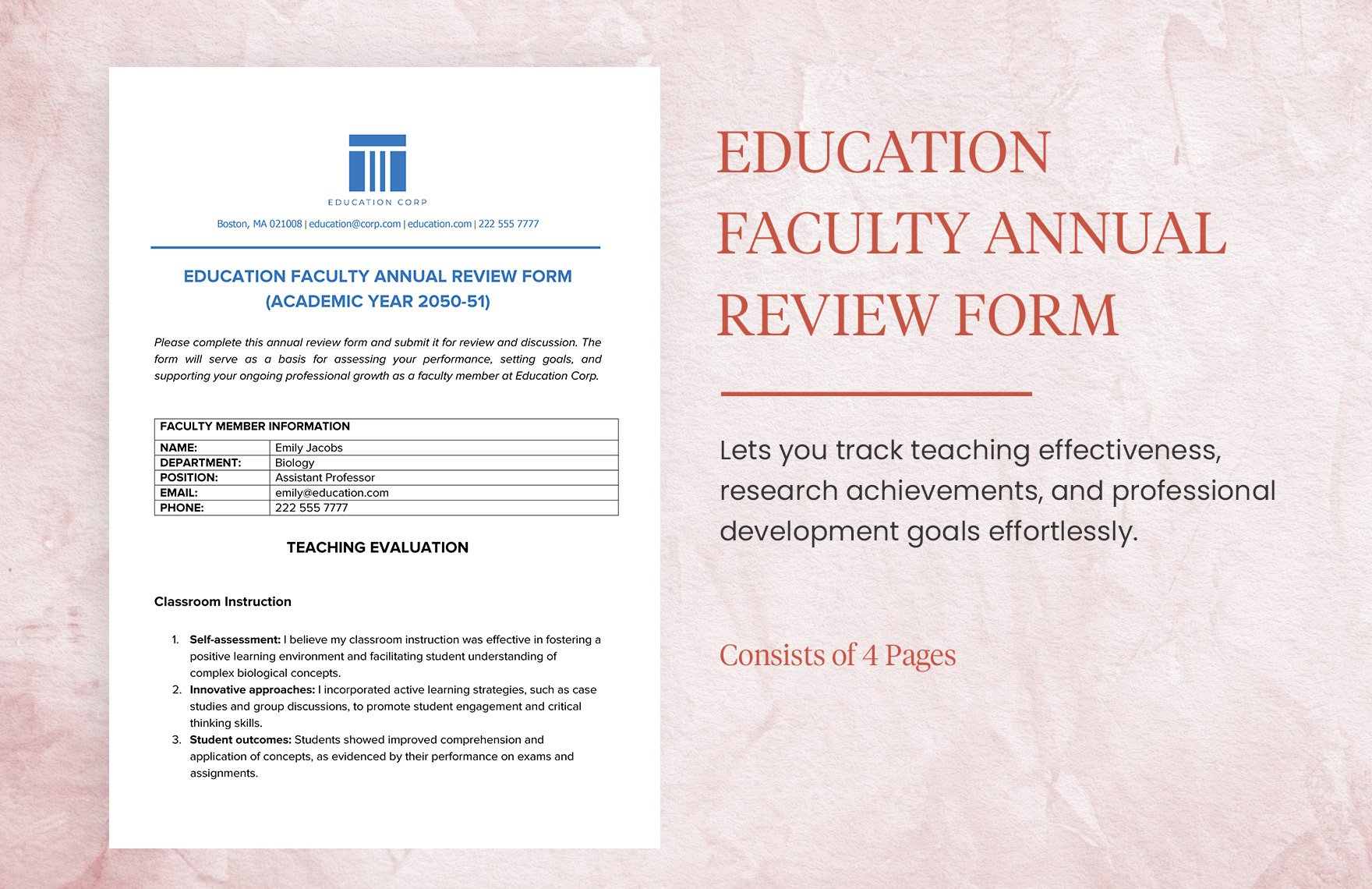 Education Faculty Annual Review Form Template