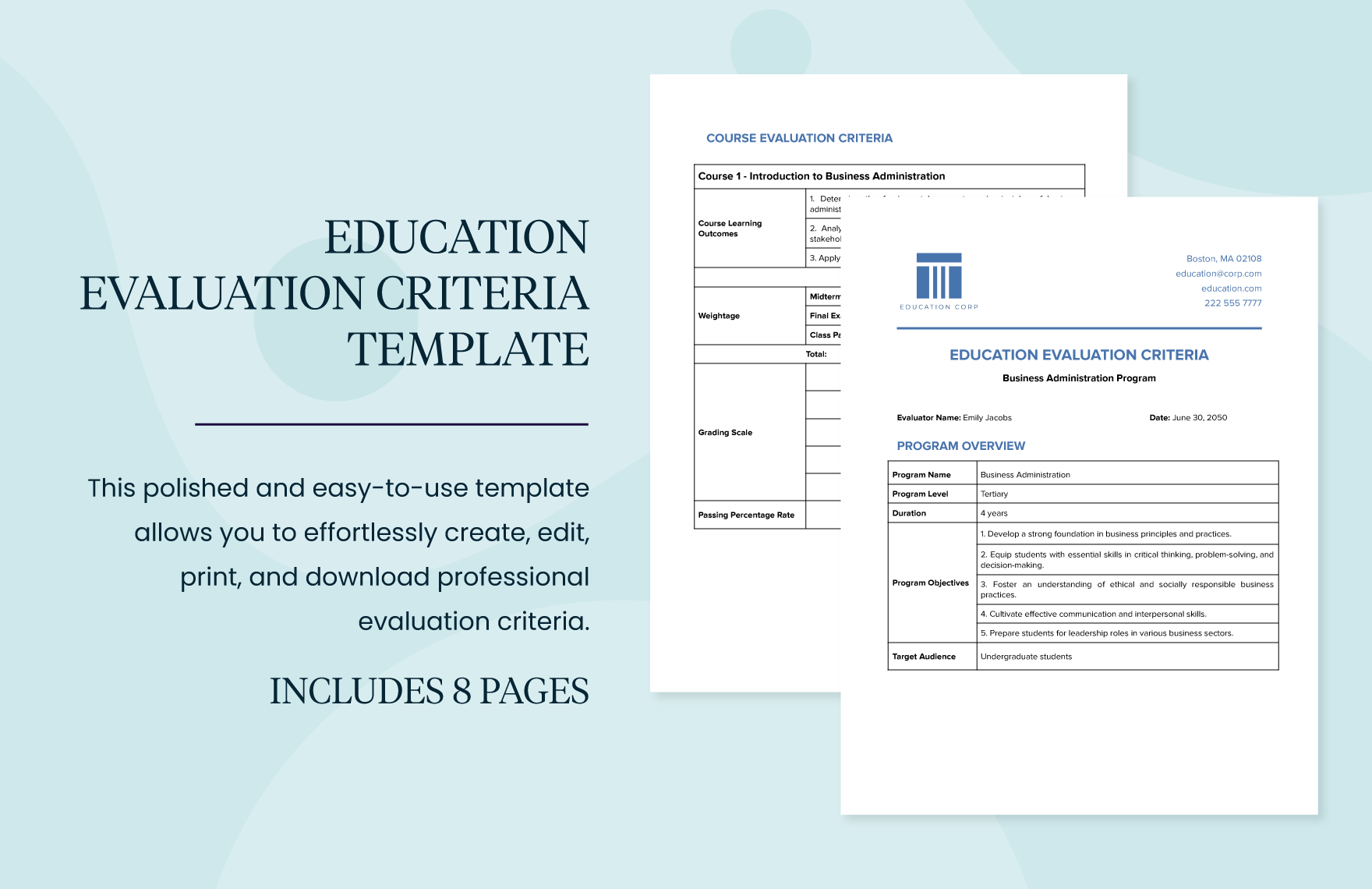 Education Evaluation Criteria Template in Word, Google Docs, PDF