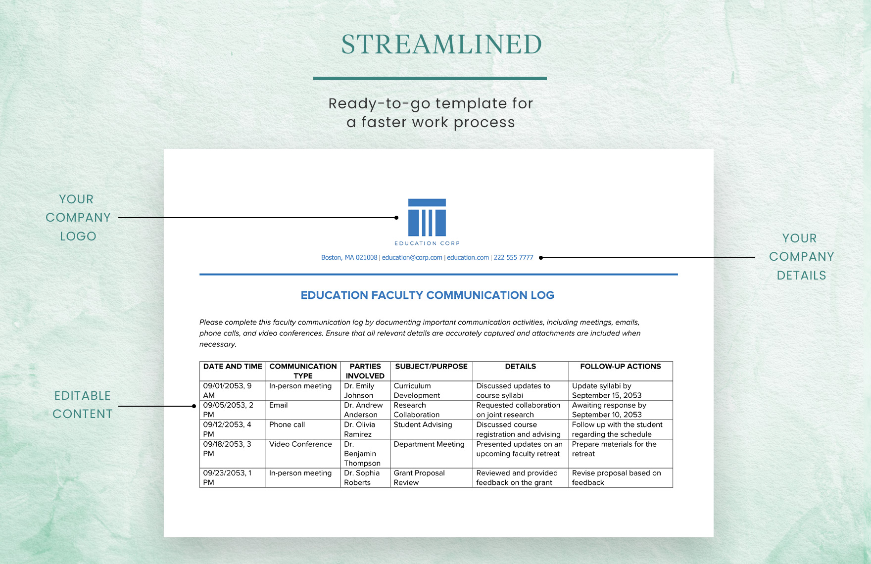 Education Faculty Communication Log Template