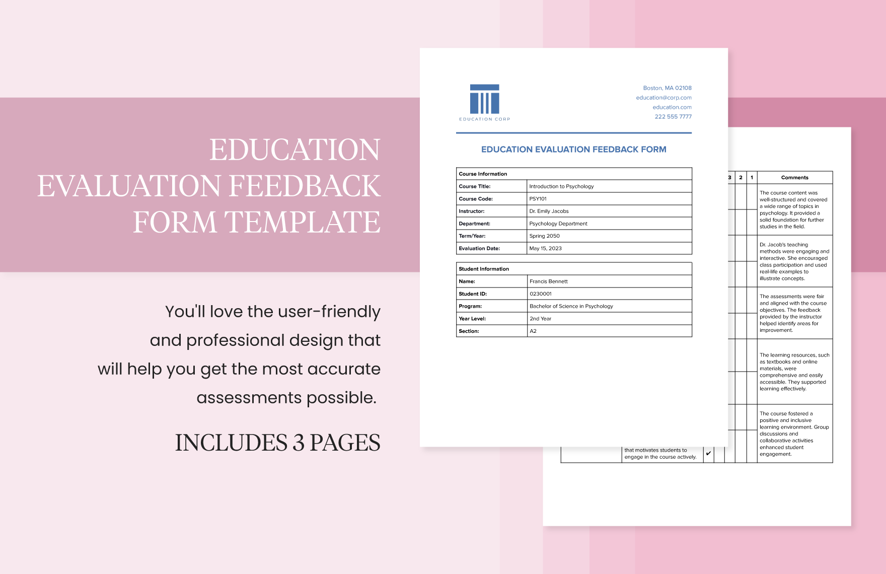 Education Evaluation Feedback Form Template