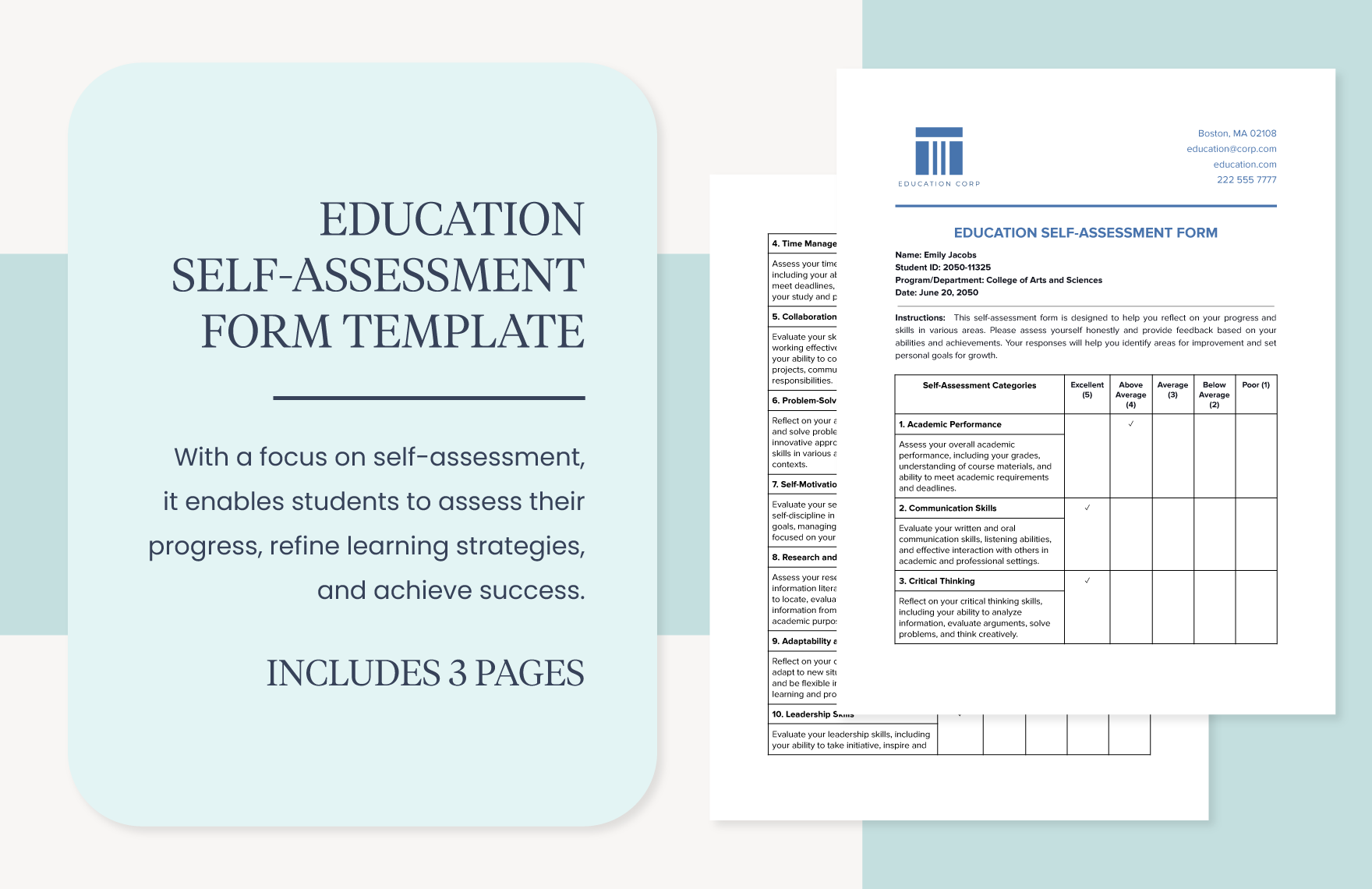Education Self-Assessment Form Template