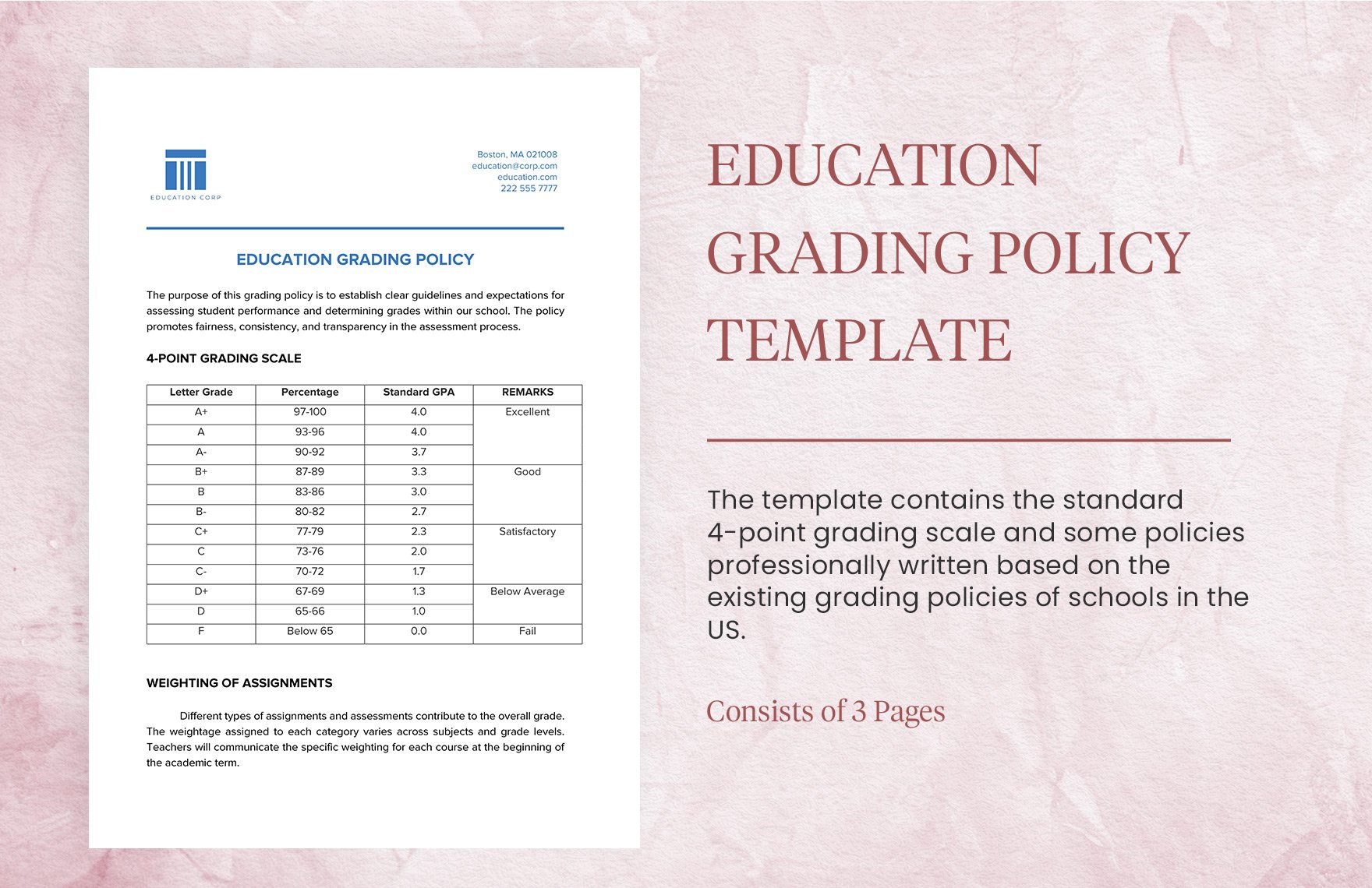 Education Grading Policy Template 