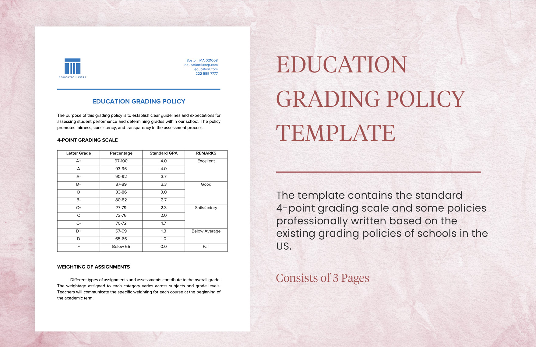 Education Grading Policy Template In Word PDF Google Docs Download 