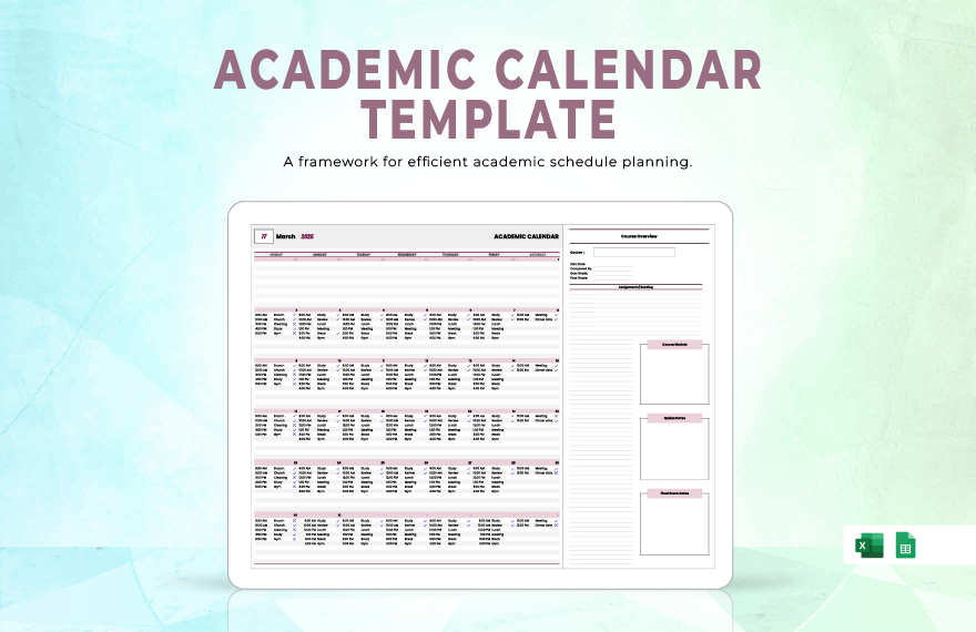 Academic Calendar Template in Excel, Google Sheets - Download | Template.net