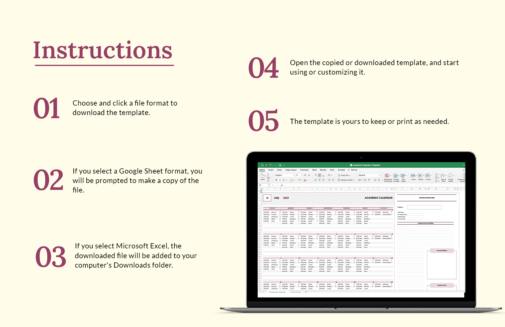 Academic Calendar Template in Excel, Google Sheets Download