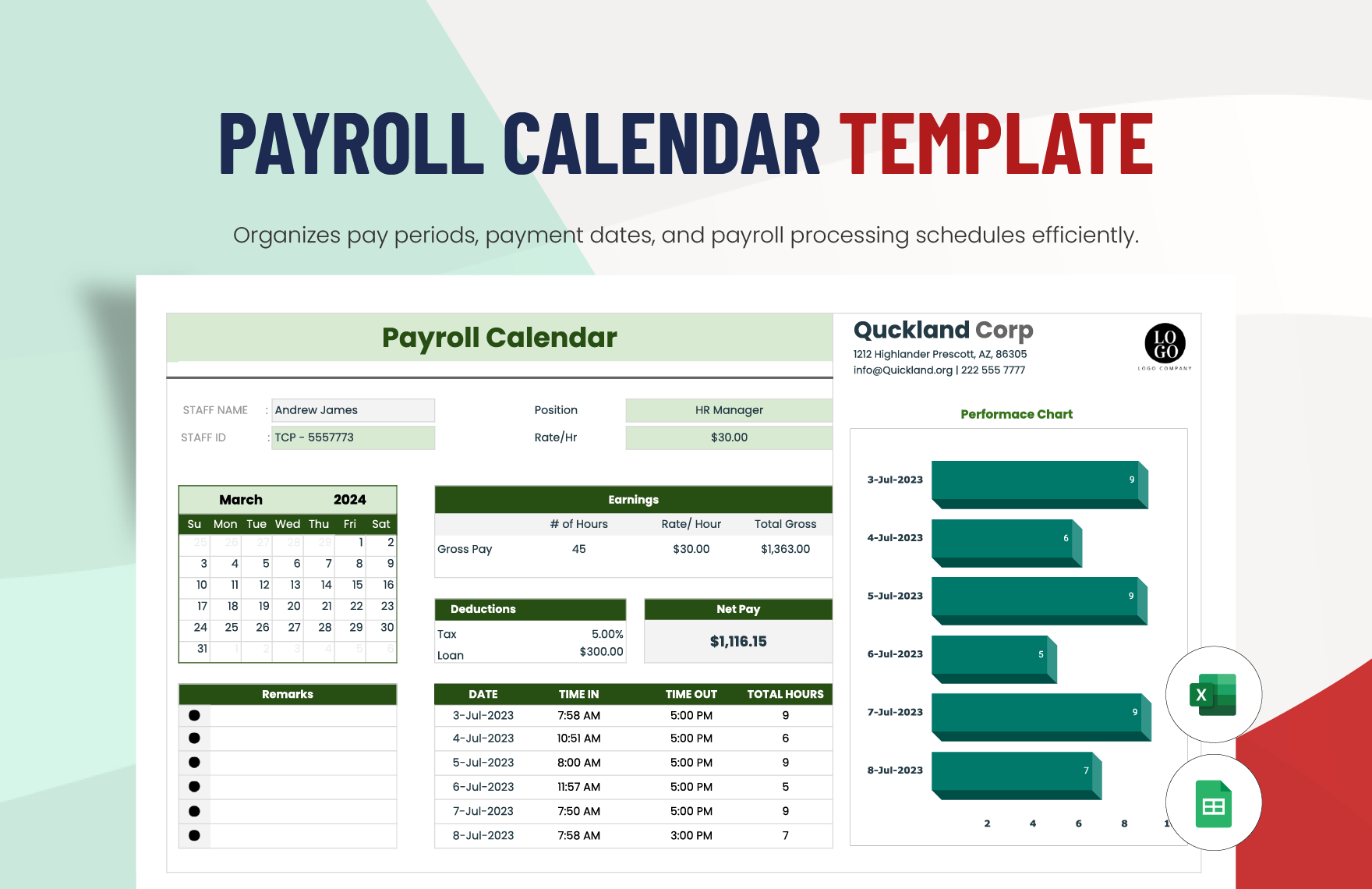 Payroll Calendar Template in Excel, Google Sheets