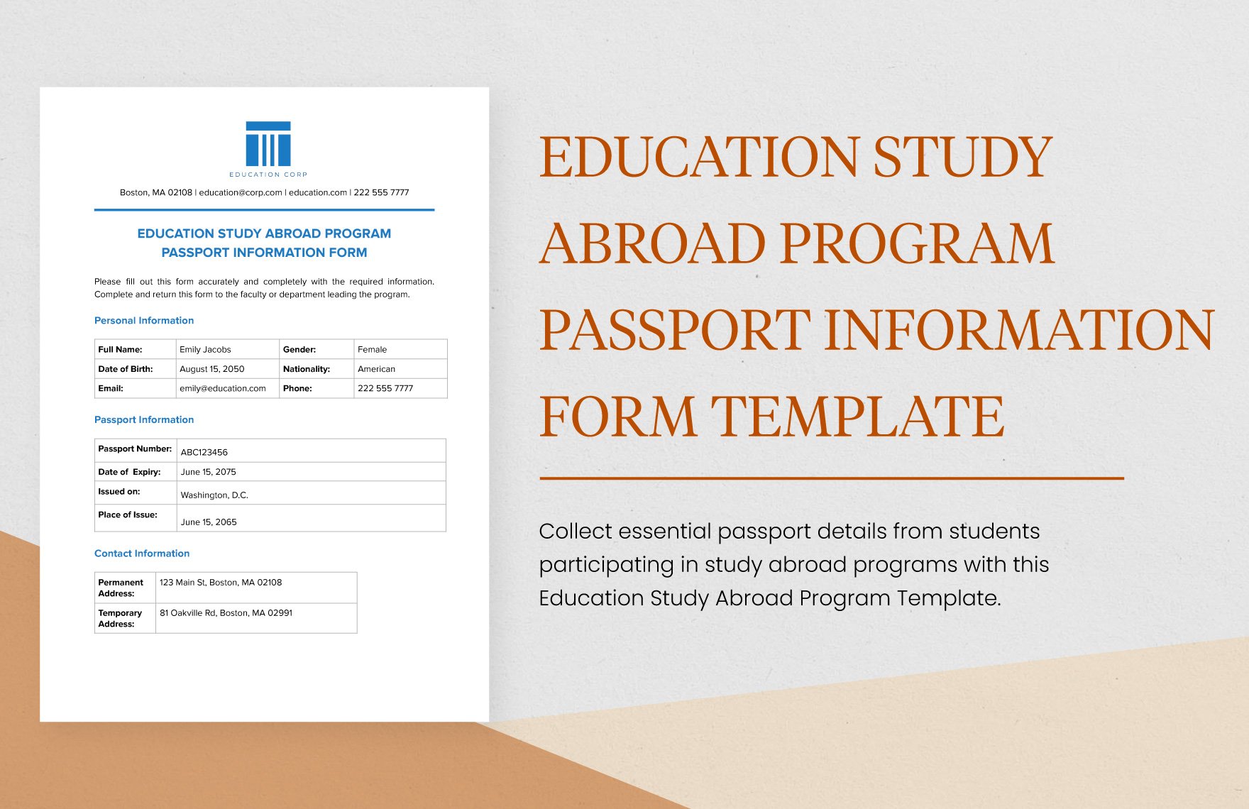 Education Study Abroad Program Passport Information Form Template