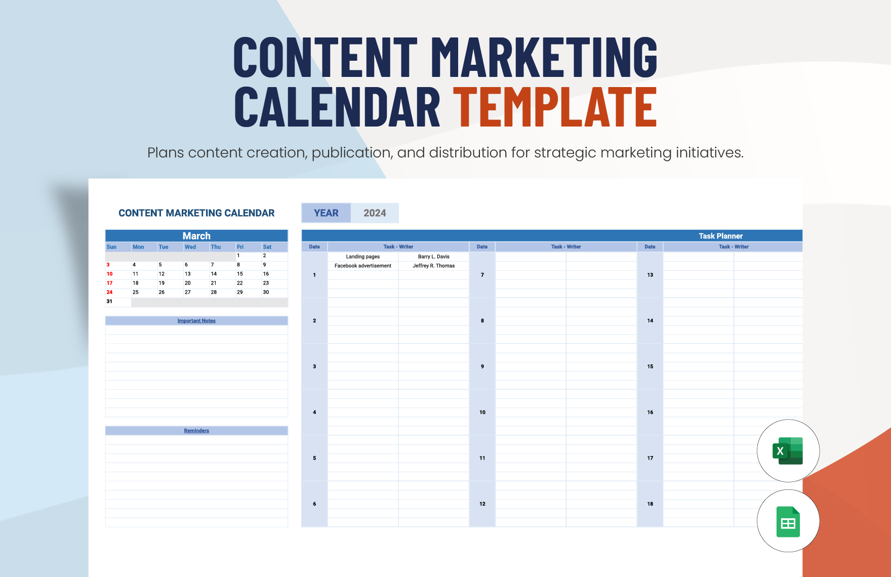 Content Marketing Calendar Template in Excel, Google Sheets