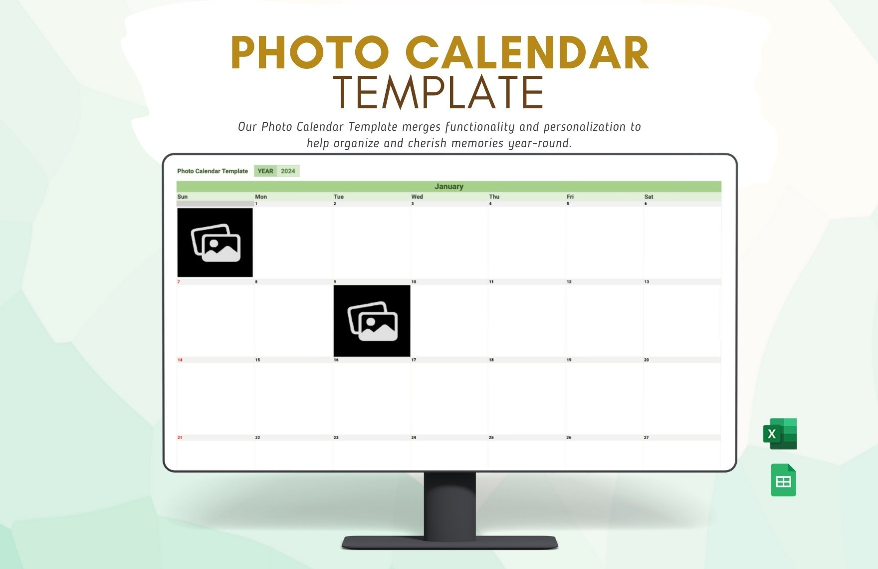 Photo Calendar Template in Excel, Google Sheets