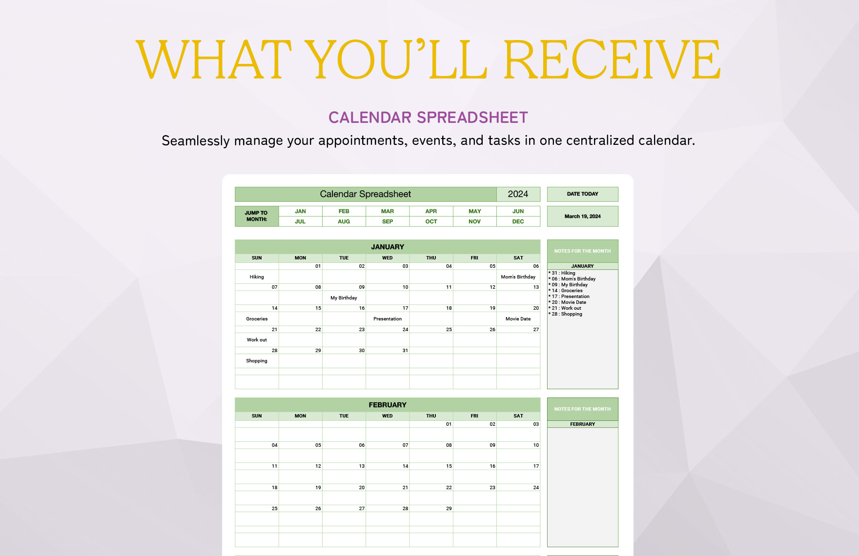 Calendar Spreadsheet Template