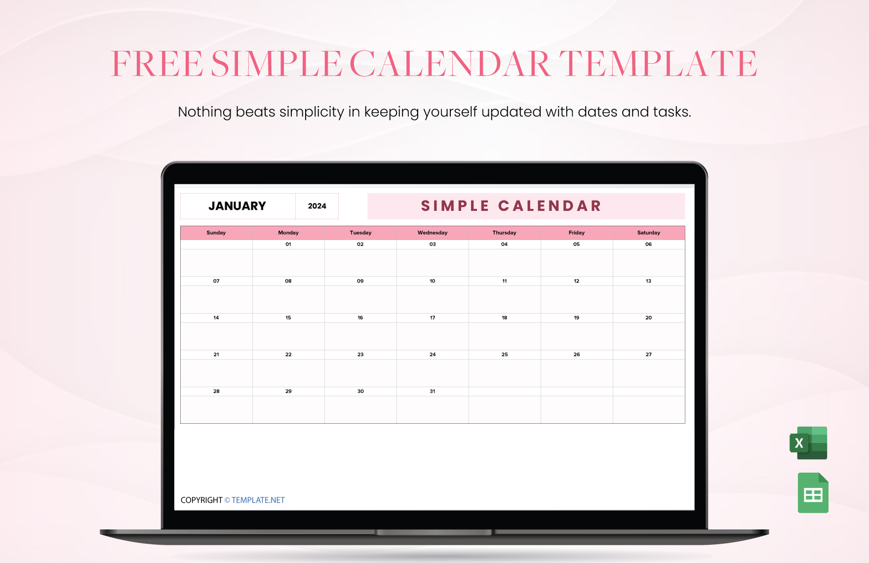 Simple Calendar Template in Adobe XD, Excel, Google Sheets - Download | Template.net Simple Calendar Template in Adobe XD, Excel, Google Sheets - Download | Template.net