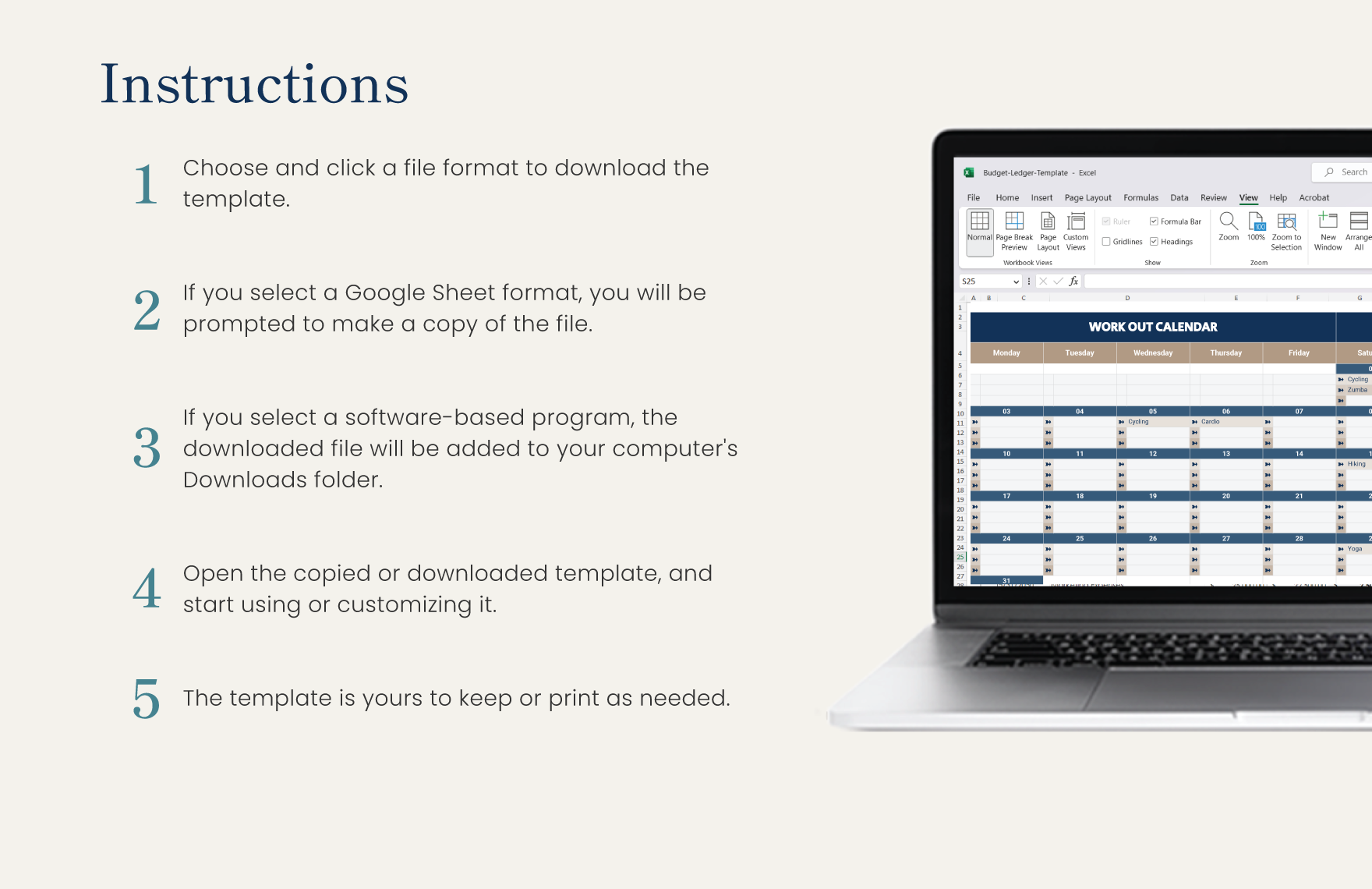 Workout Calendar Template in Excel, Google Sheets Download