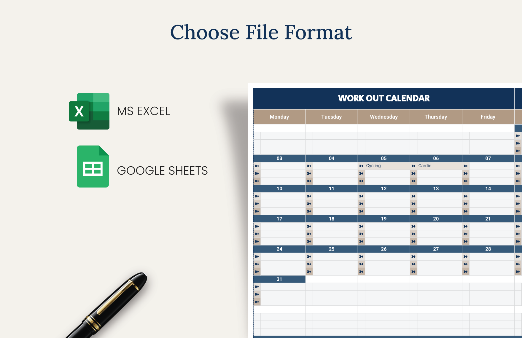 Workout Calendar Template in Excel, Google Sheets - Download | Template.net