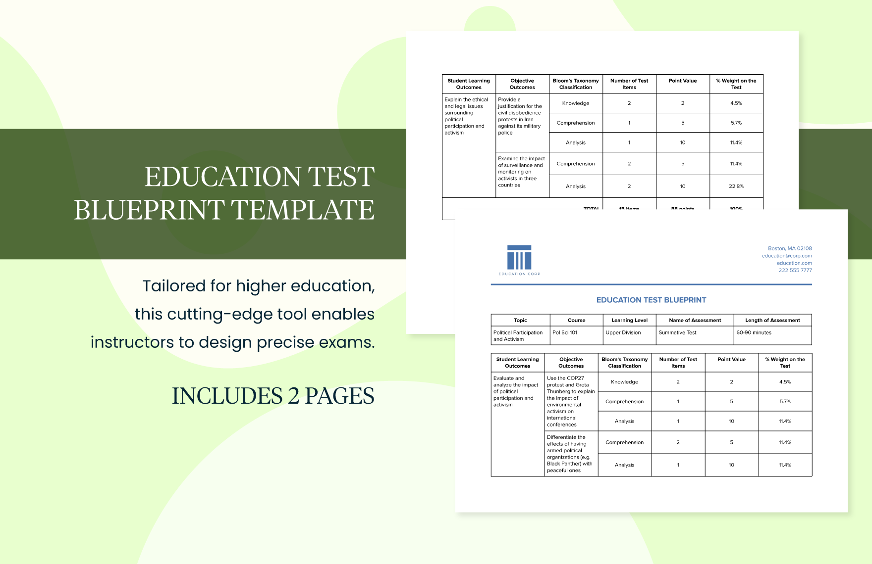 Education Test Blueprint Template
