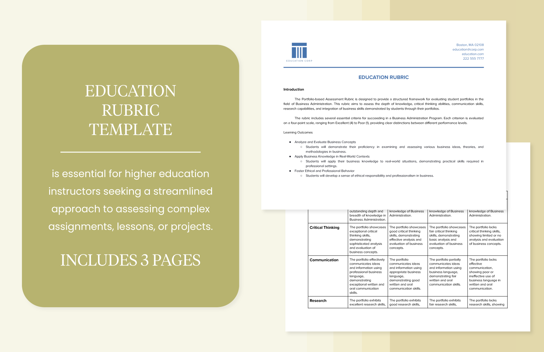 Education Rubric Template in Word, Google Docs, PDF