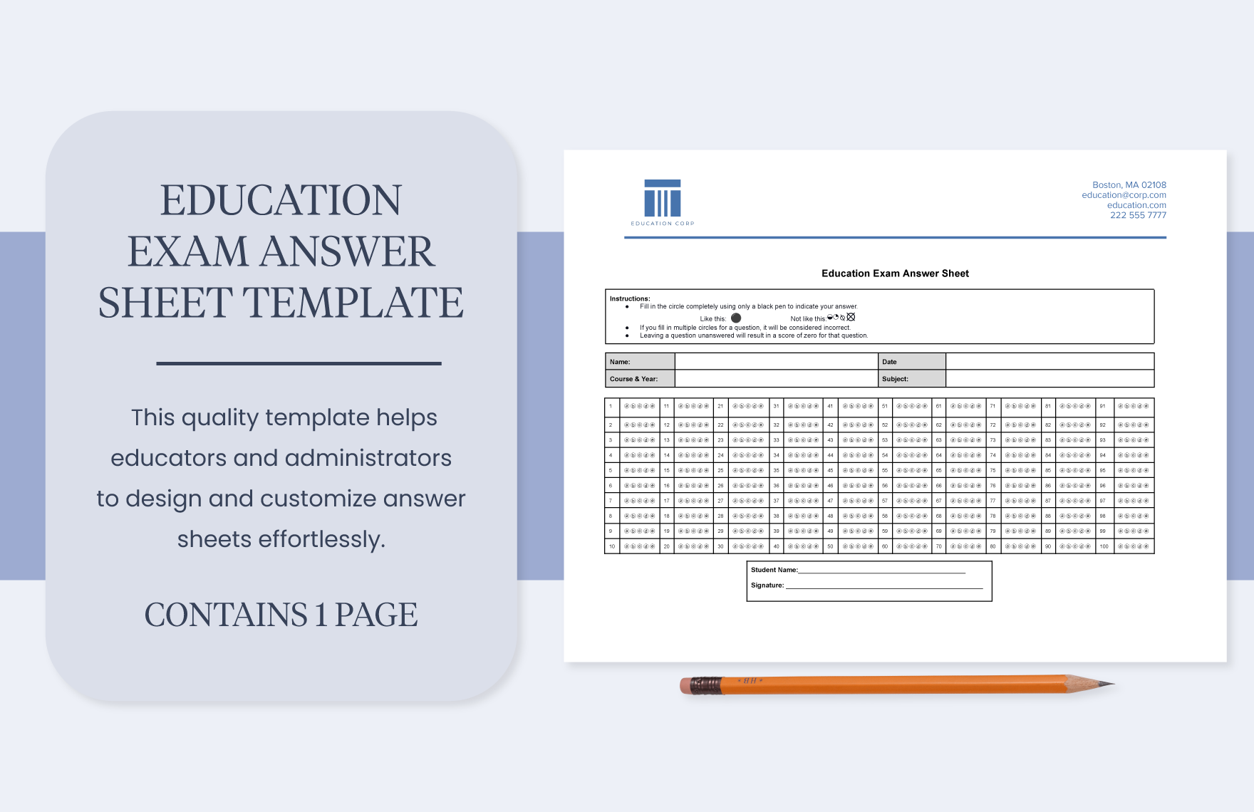 Education Exam Answer Sheet Template