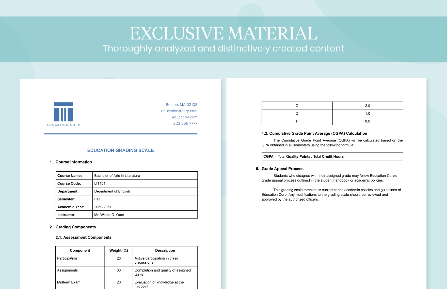 Education Grading Scale Template In Word PDF Google Docs Download 