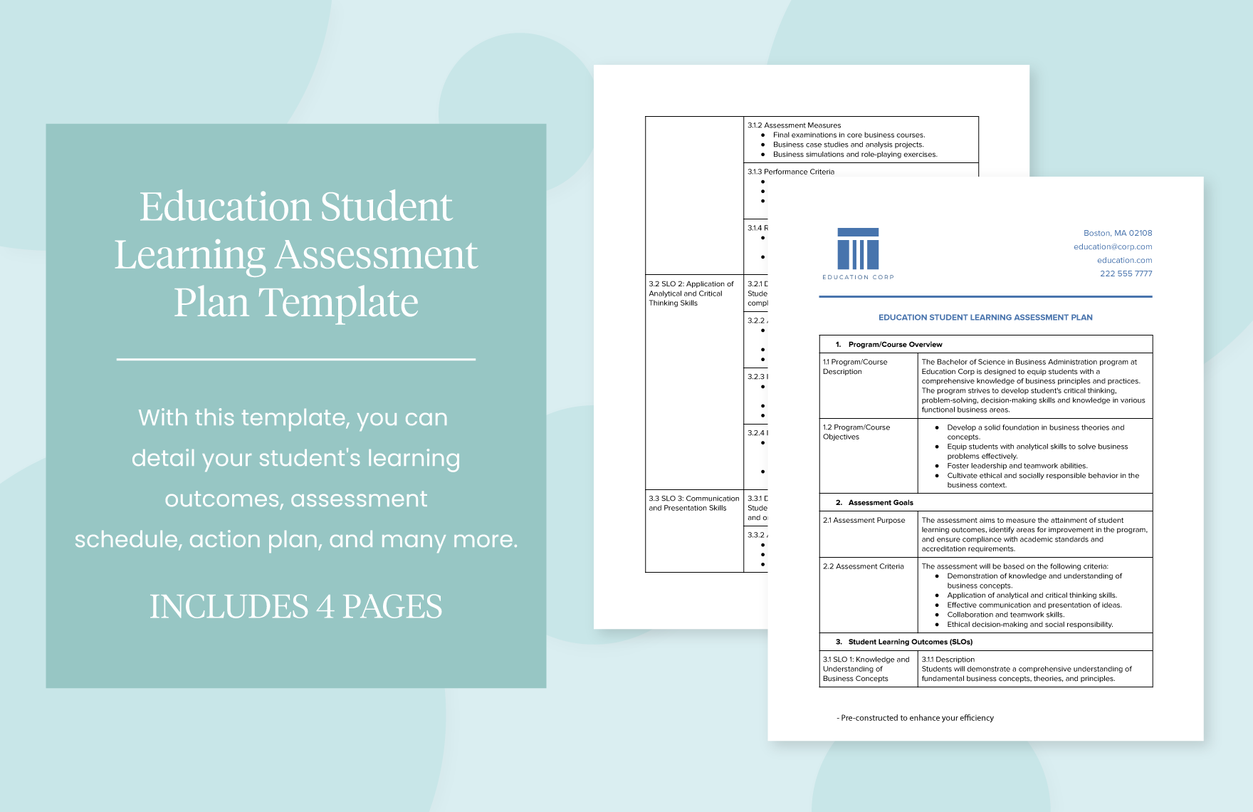 Education Student Learning Assessment Plan Template in Word, Google Docs, PDF