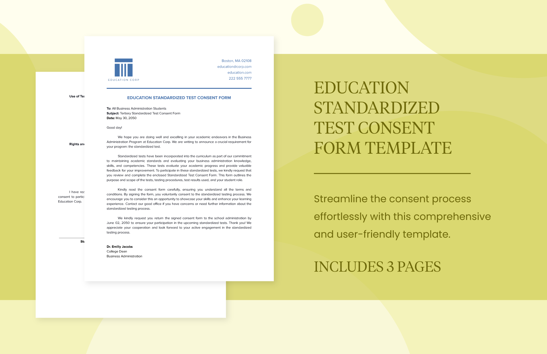 Education Standardized Test Consent Form Template