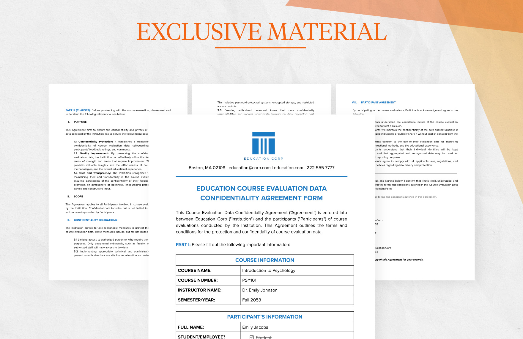 Education Course Evaluation Data Confidentiality Agreement Form Template