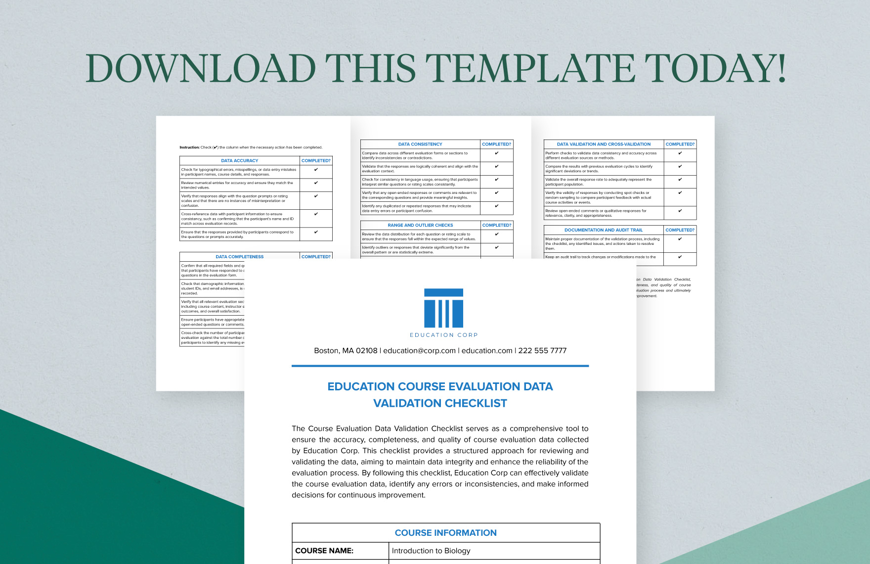 Education Course Evaluation Data Validation Checklist Template