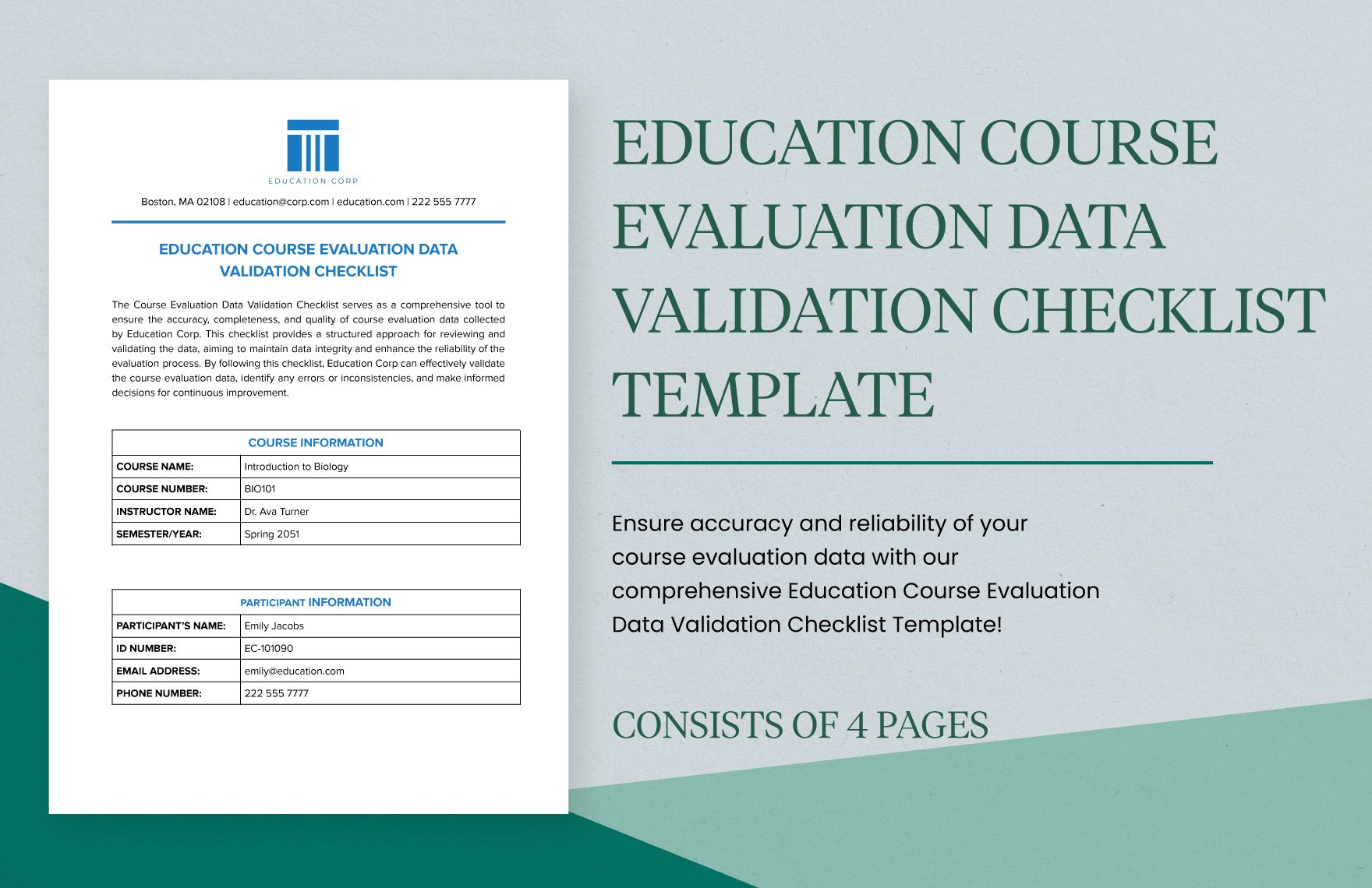Education Course Evaluation Data Validation Checklist Template in Word, Google Docs, PDF