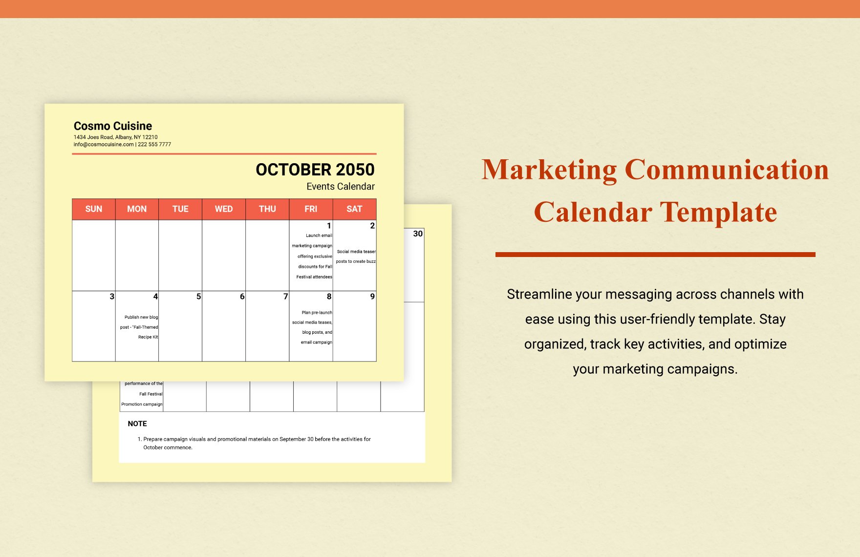 Marketing Communication Calendar Template