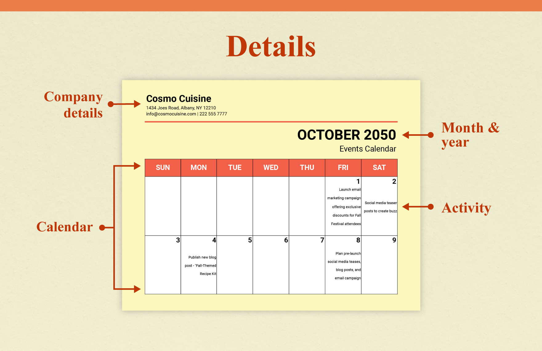 Marketing Communication Calendar Template