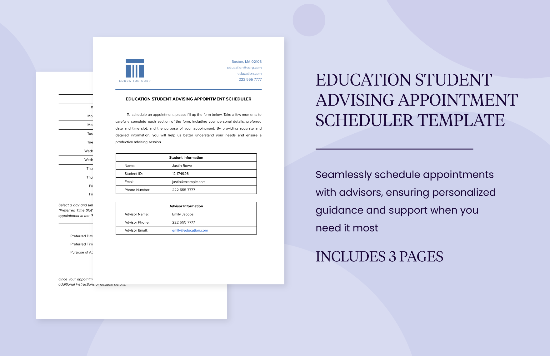 Education Student Advising Appointment Scheduler Template