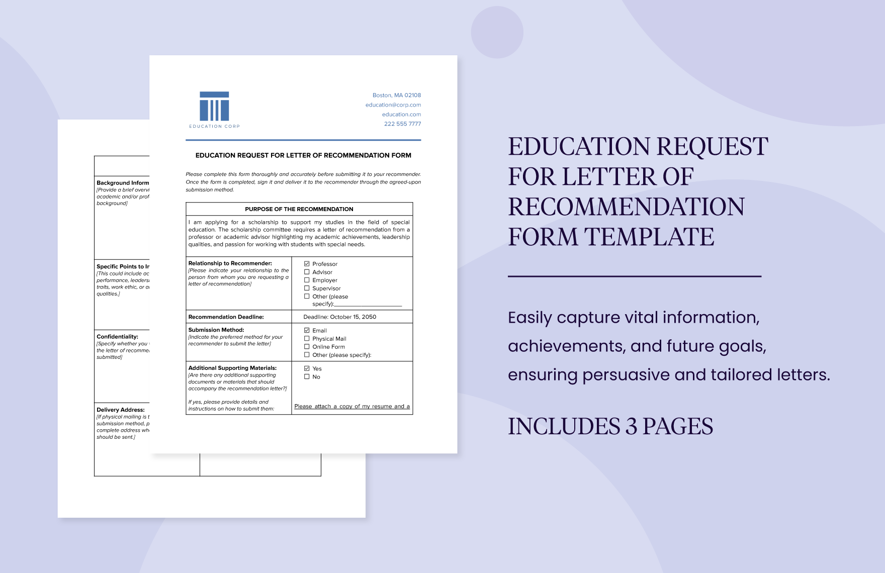 Education Request for Letter of Recommendation Form Template in Word, Google Docs, PDF